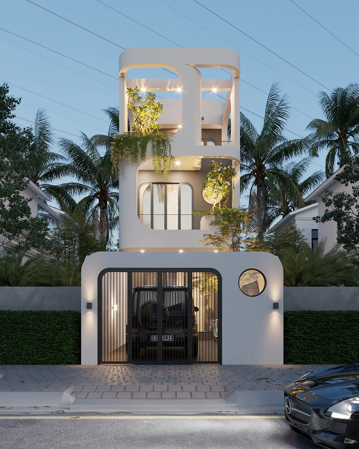 mẫu nhà ống 3 tầng mặt tiền đường cong độc đáo 1