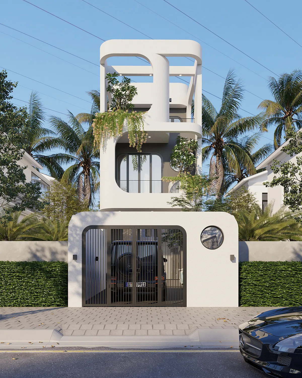 mẫu nhà ống 3 tầng mặt tiền đường cong độc đáo