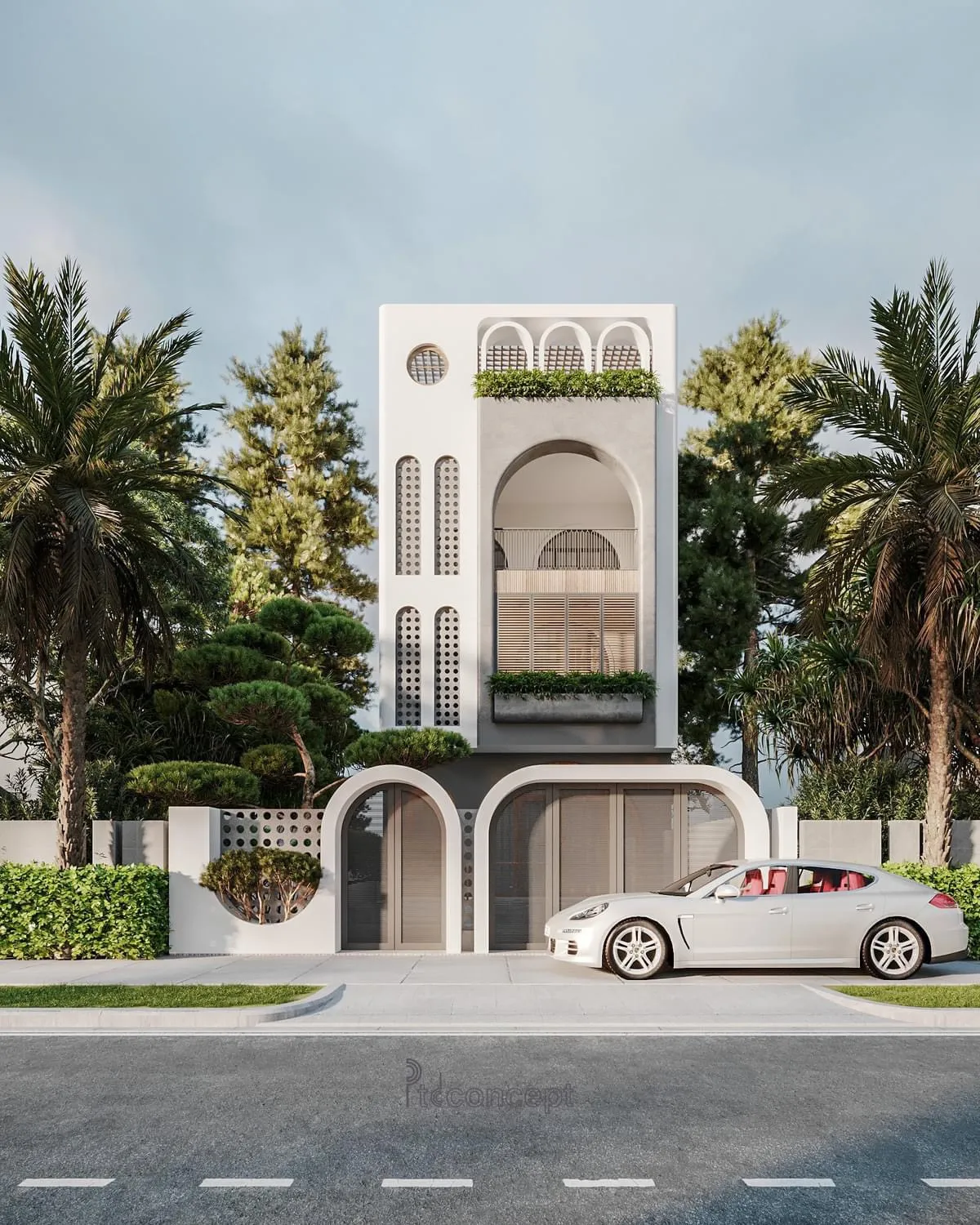 mẫu thiết kế nhà 3 tầng 1 tum mặt tiền 6m