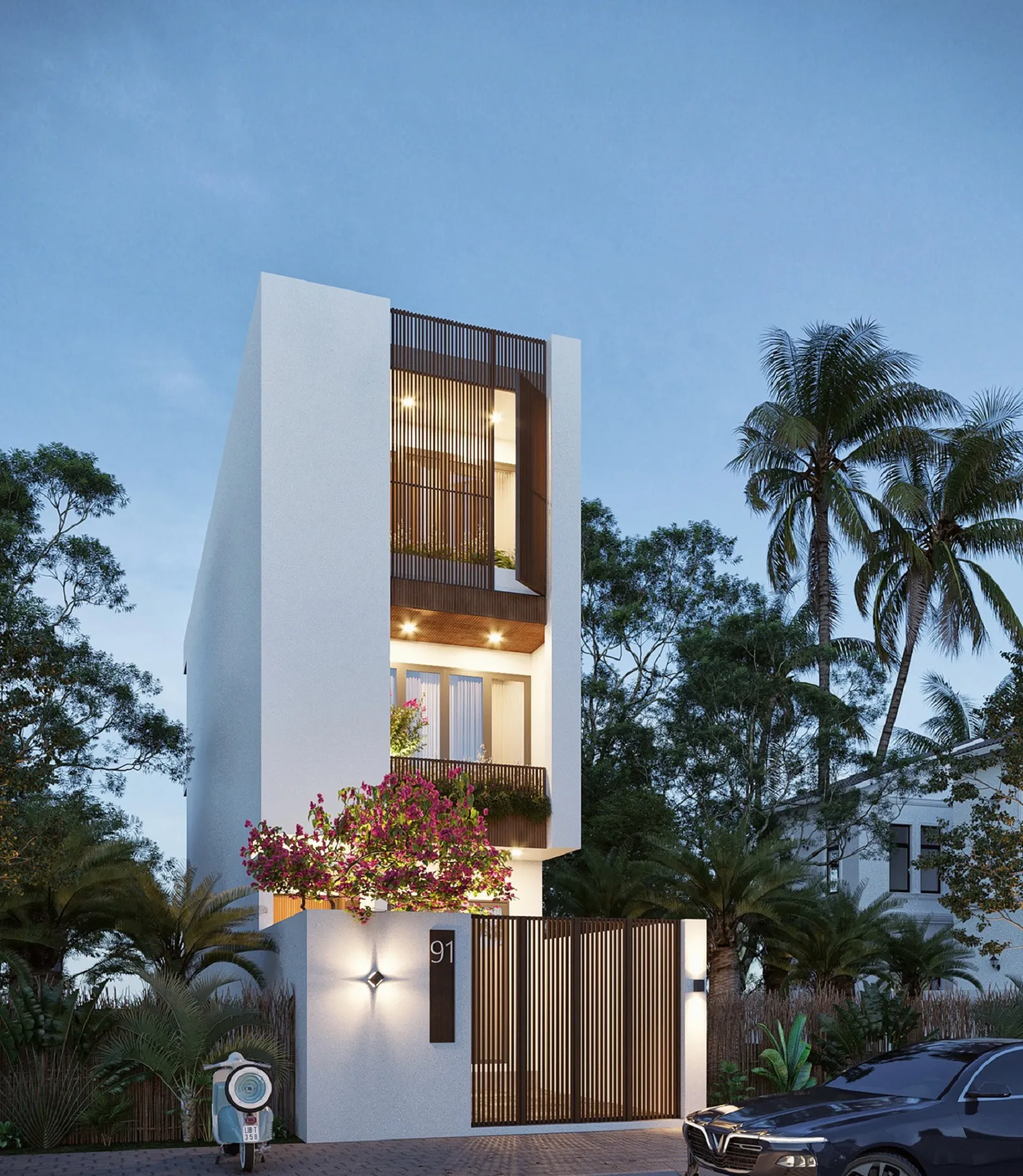 mẫu thiết kế nhà phố 3 tầng tối giản 4 phòng ngủ 1