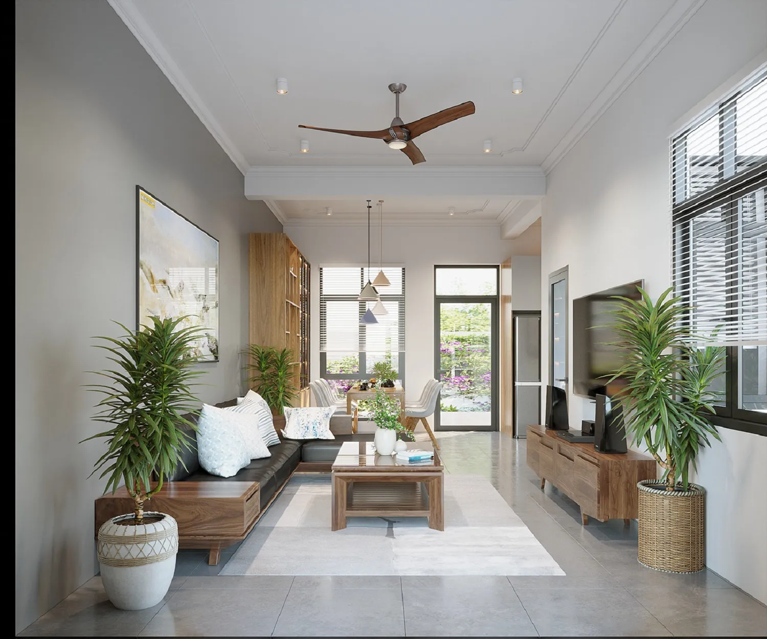 phòng khách nhà cấp 4 với cửa sổ lớn