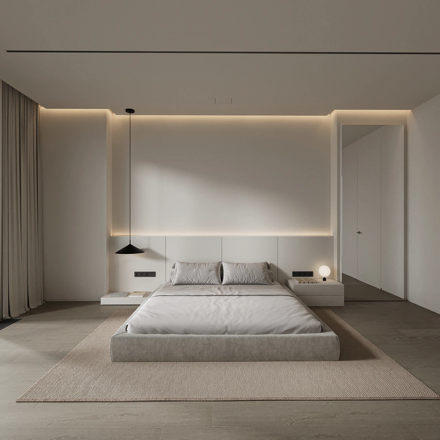 phòng ngủ có màu trắng tinh khôi tối giản