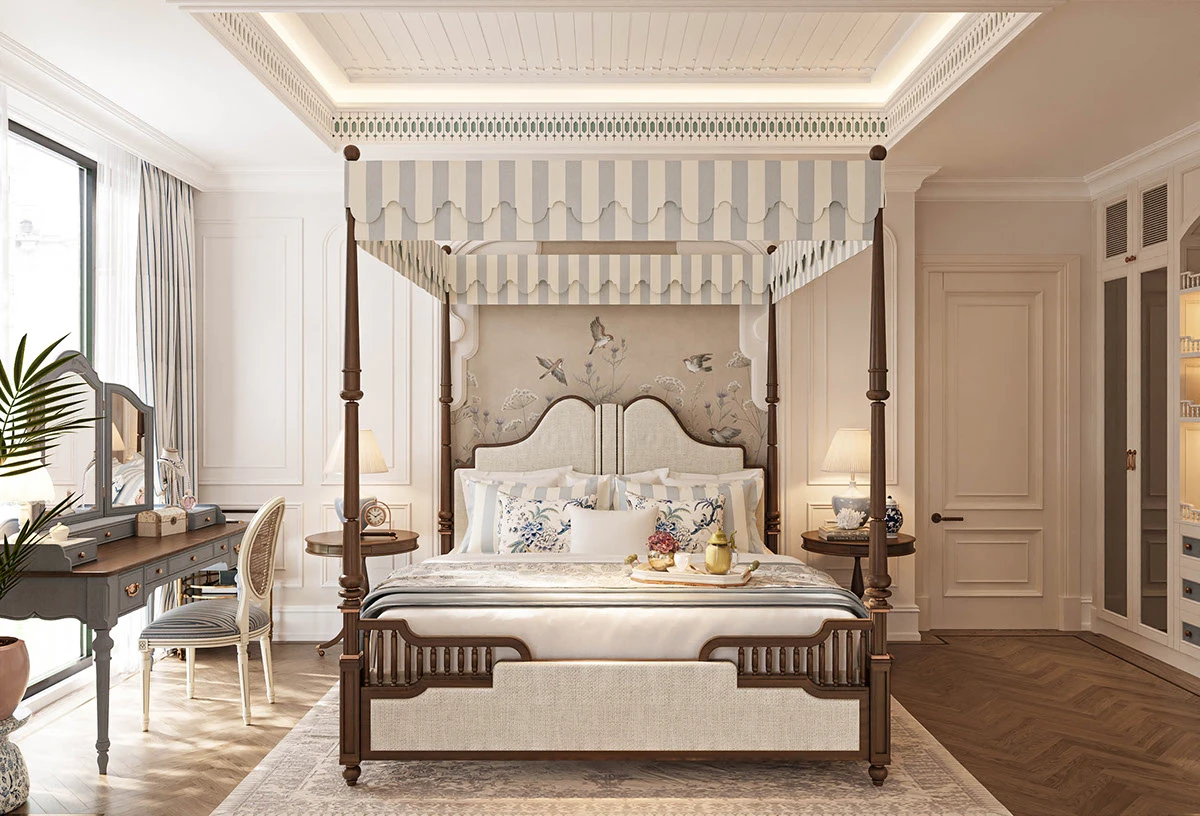 phòng ngủ indochine tối giản tinh tế