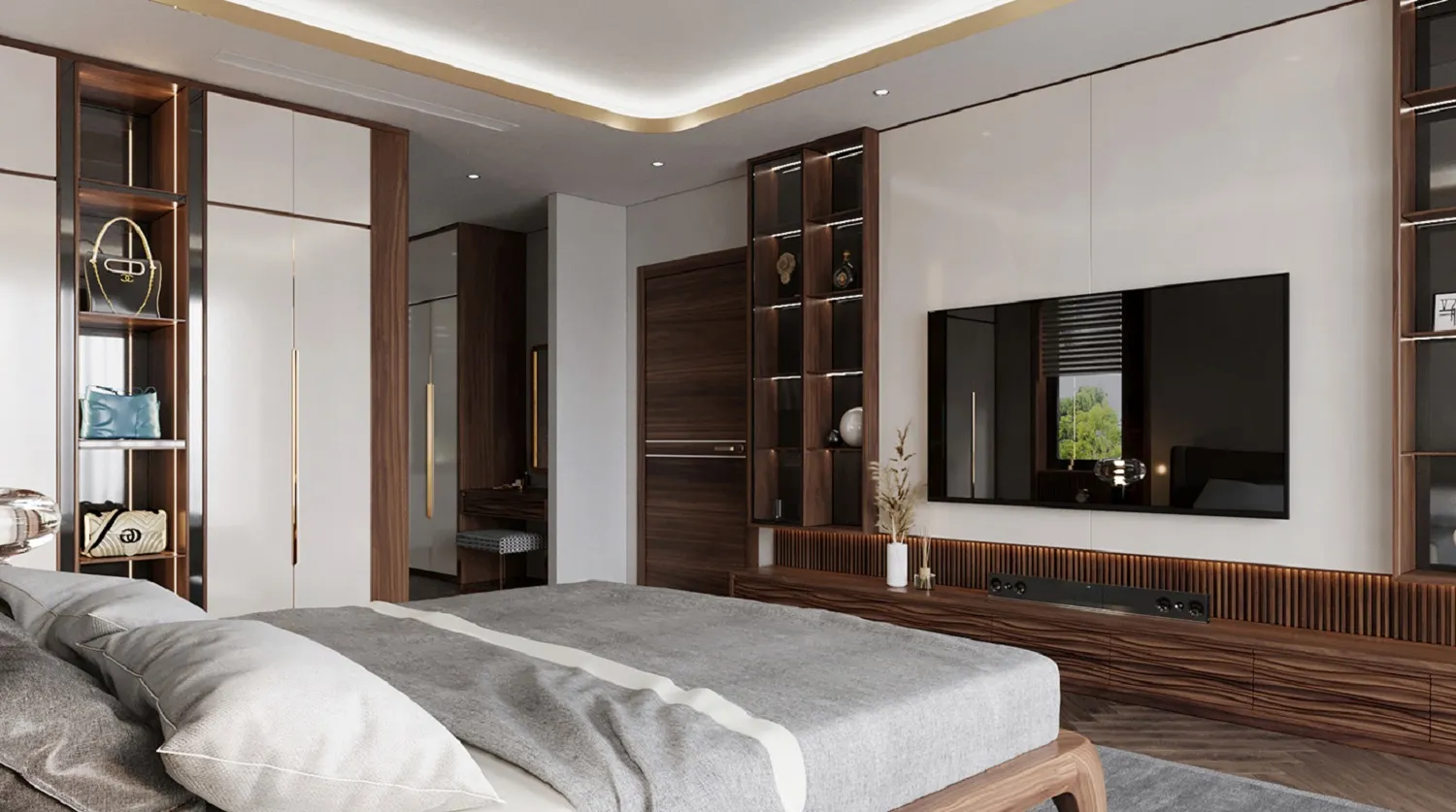 Mẫu Phòng ngủ master biệt thự sang trọng với nội thất gỗ óc chó 1