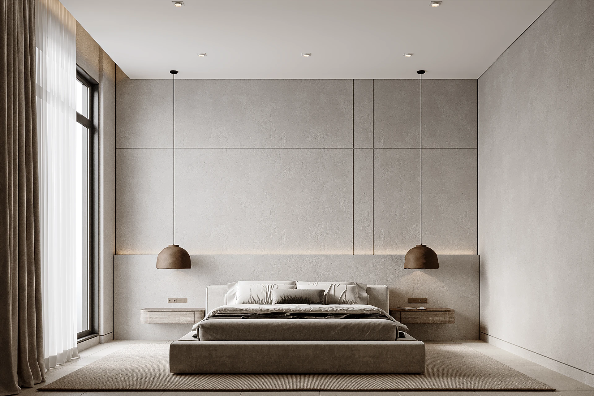 phòng ngủ tối giản sử dụng tone màu trung tính