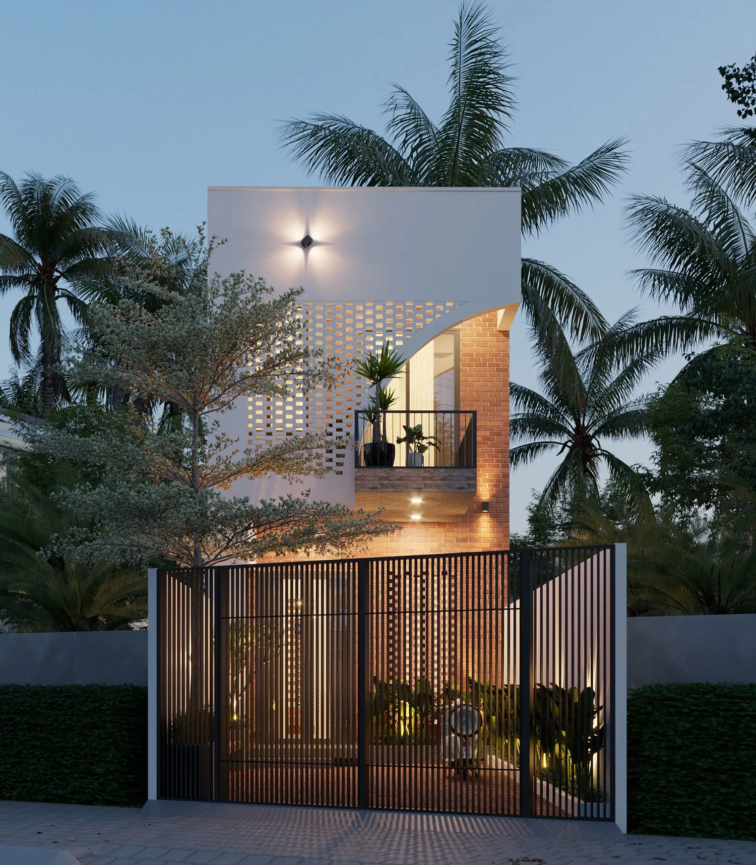 thiết kế nhà ống 2 tầng mặt tiền thô mộc