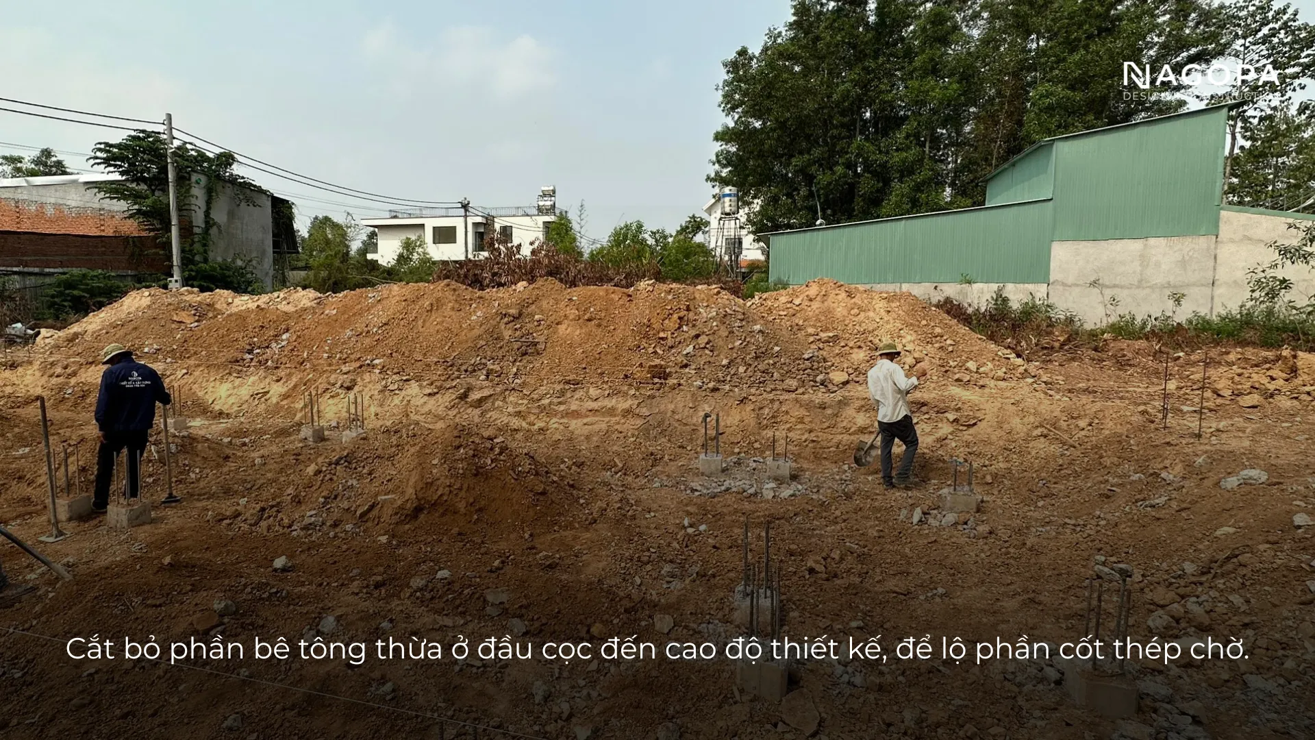 cắt bỏ đầu cọc thừa đến cao độ thiết kế