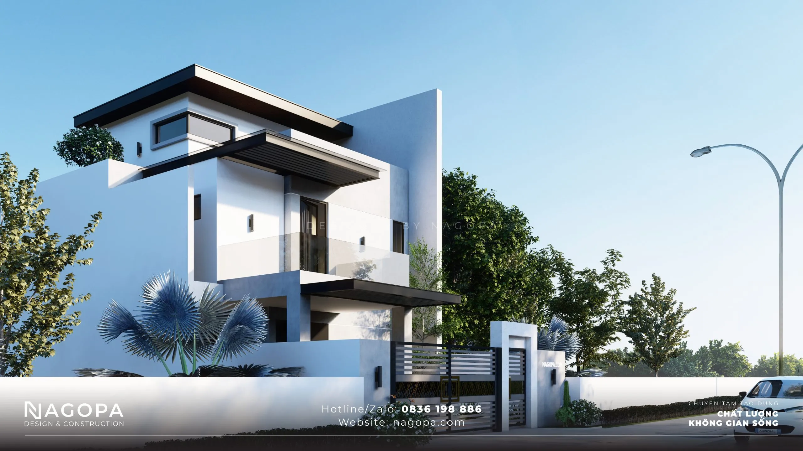 Mẫu biệt thự 3 tầng hiện đại với phong cách tối giản, đường nét tinh tế.