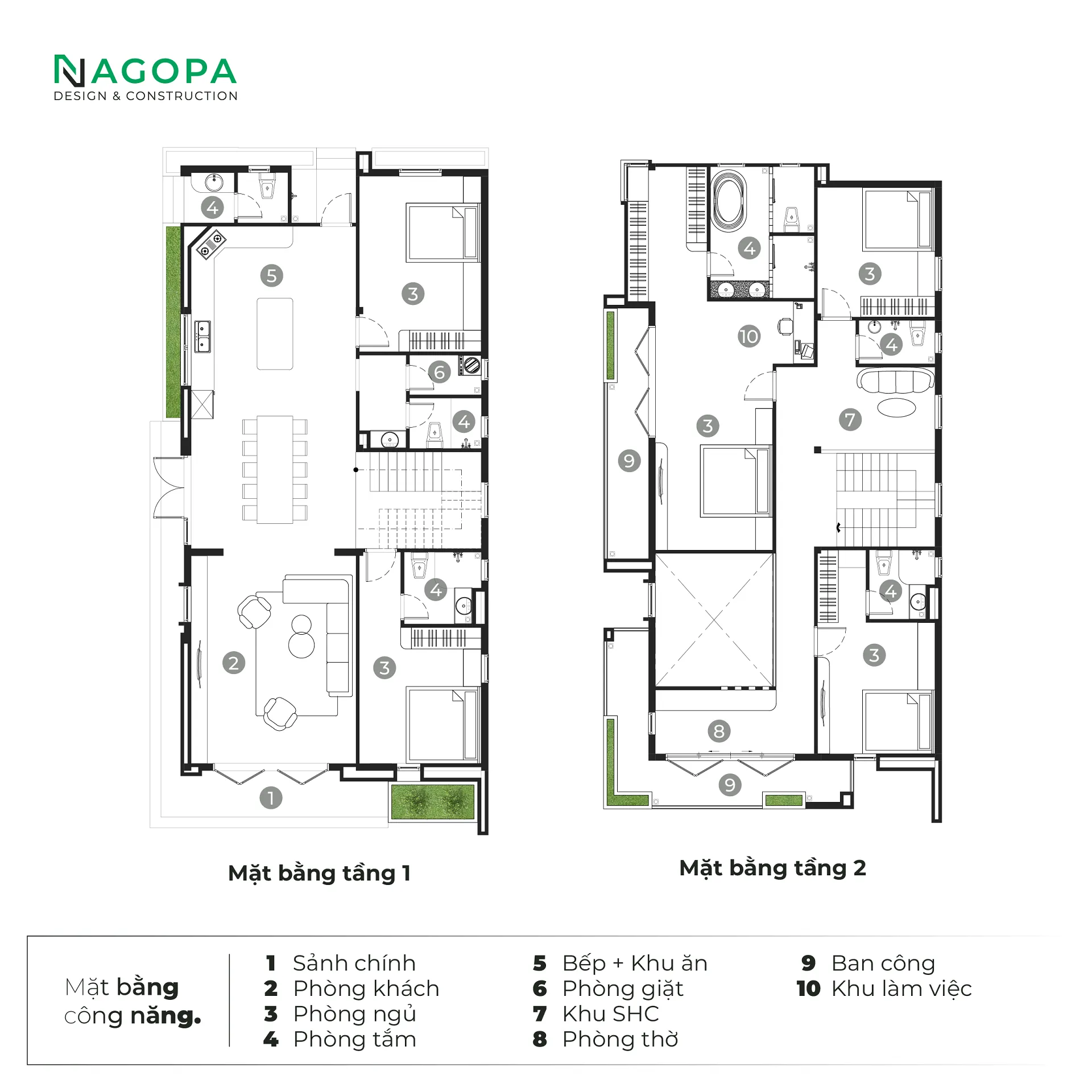 mặt bằng công năng vs house biệt thự phố 2 tầng go2554