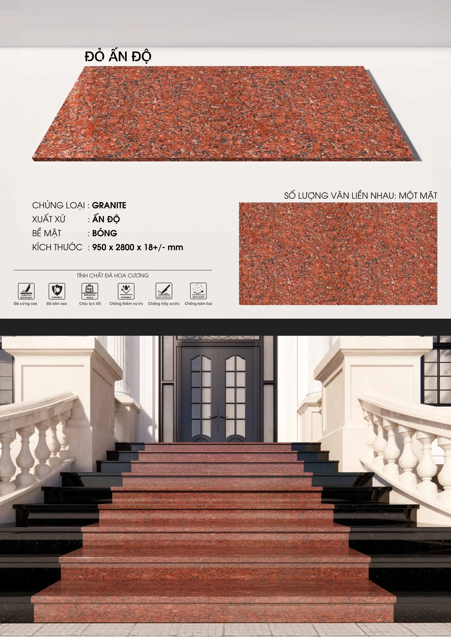 đá granite đỏ ấn độ ốp bậc tam cấp biệt thự