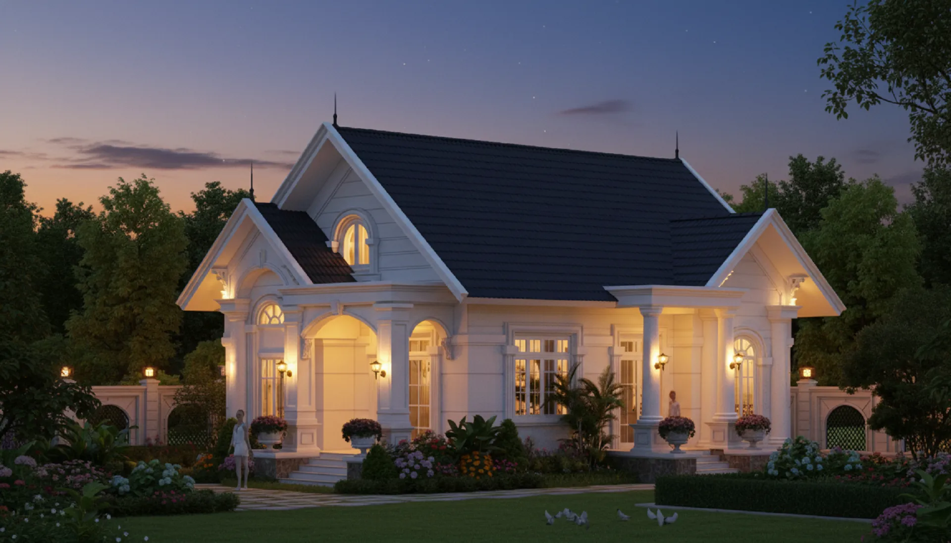 Mẫu nhà vườn 1 tầng mái Thái tân cổ điển, lãng mạn 1