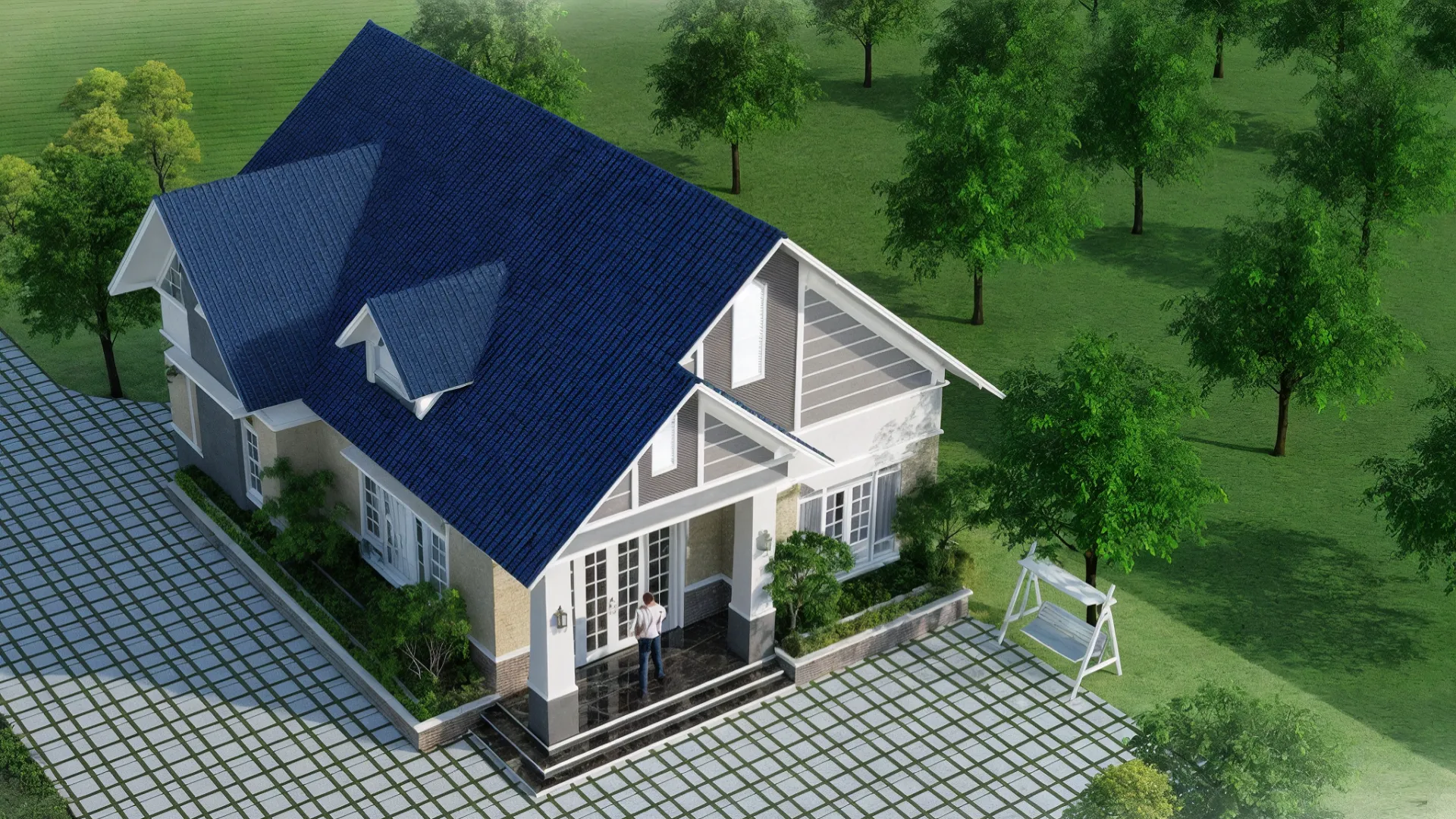 Biệt thự 1 tầng mái thái hiện đại, có sân vườn rộng rãi. 1