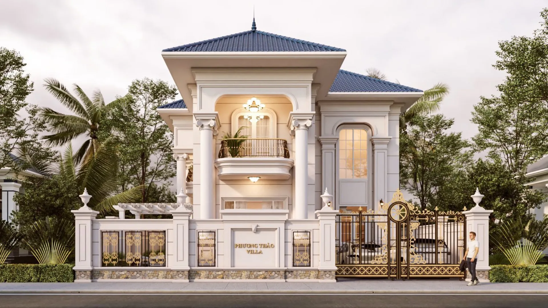 mẫu biệt thự 2 tầng 120m2 kiểu pháp nhẹ nhàng