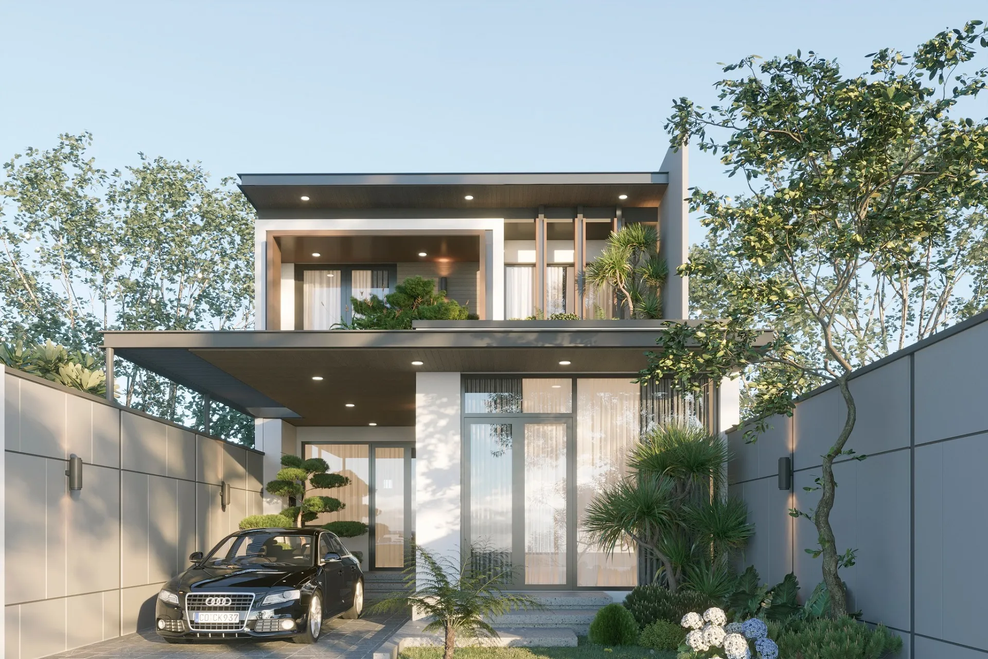 Mẫu 2 tầng 120m2 mặt tiền sang trọng, tối ưu công năng