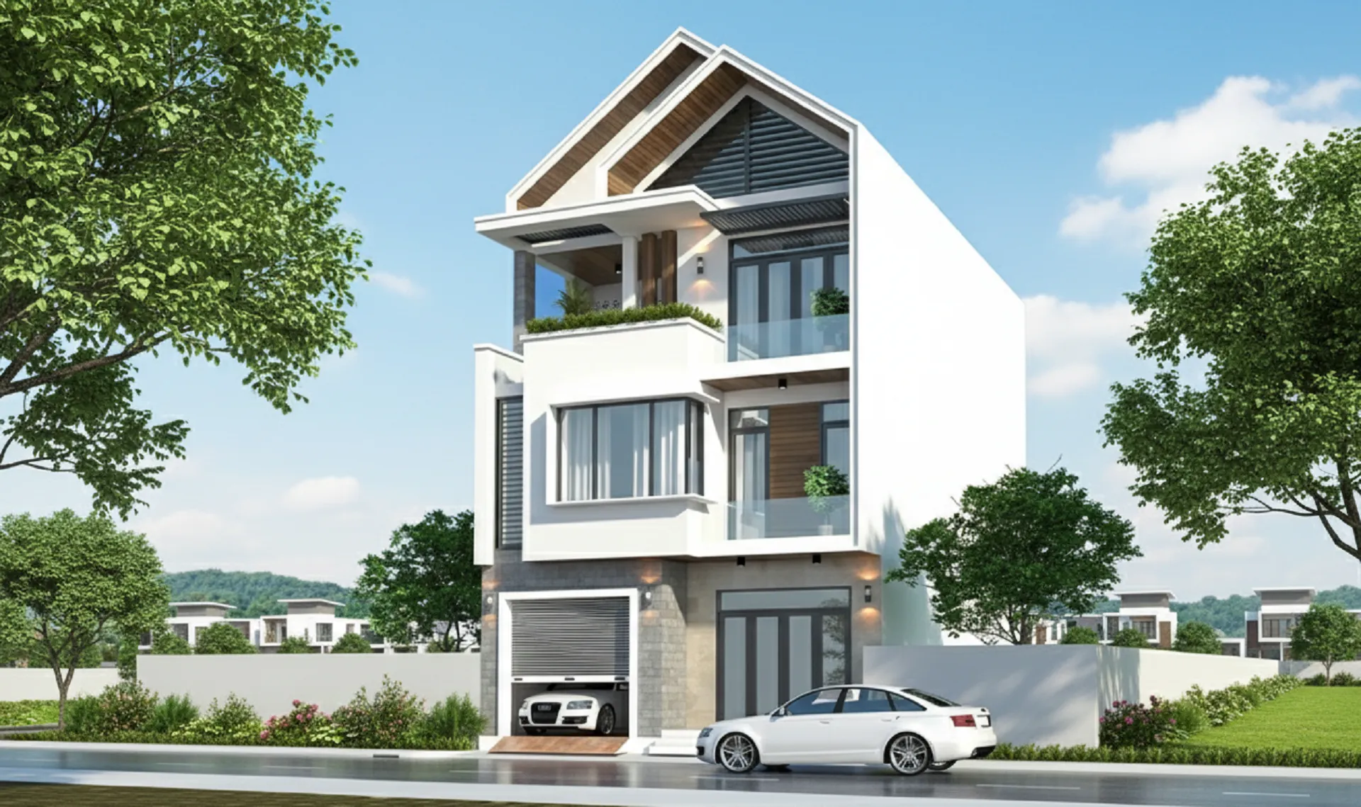 mẫu nhà ống 3 tầng có gara ô tô