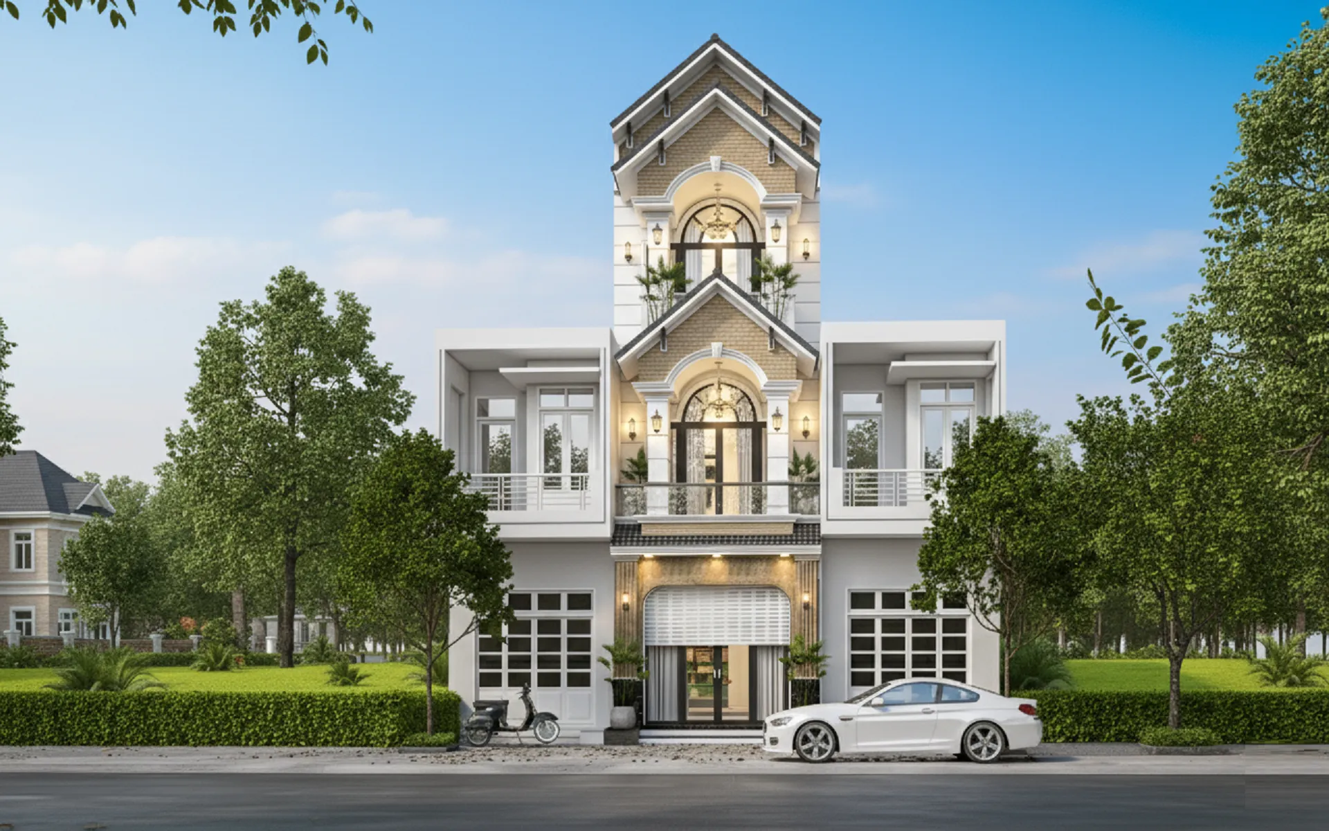 mẫu nhà ống mái thái 3 tầng mặt tiền 4m