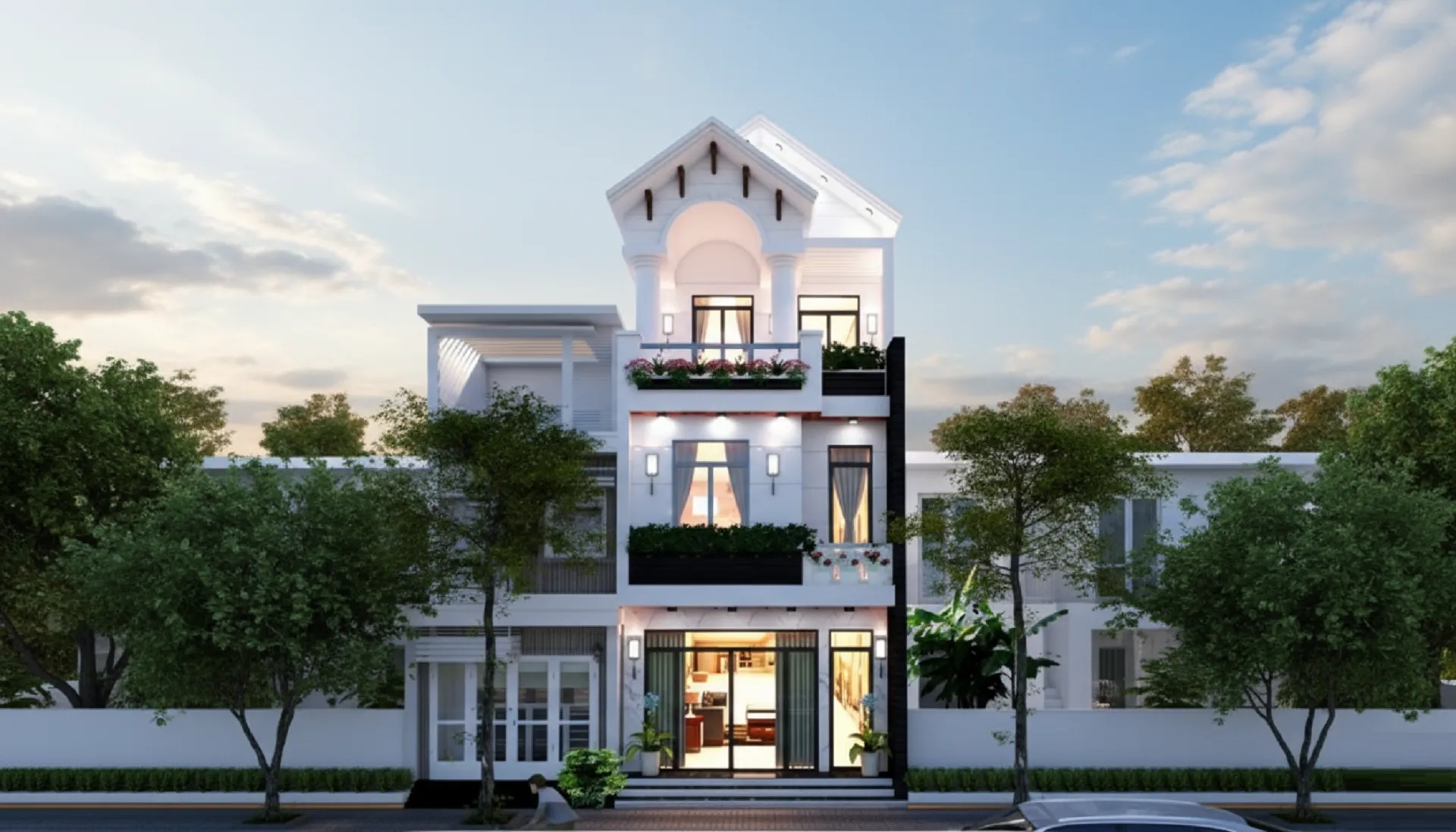 mẫu nhà ống mái thái 3 tầng kết hợp kinh doanh