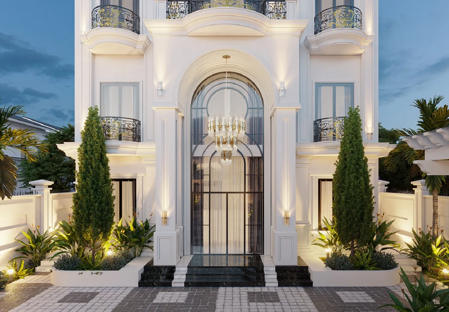 mặt tiền nhà phong cách tân cổ điển đối xứng