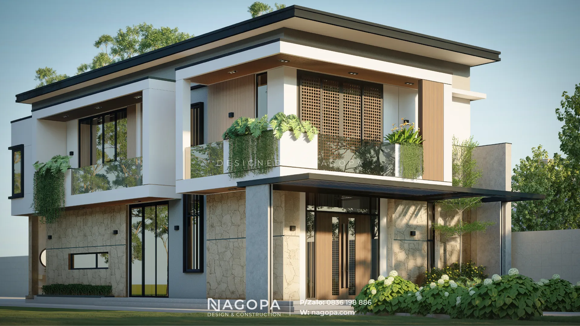 mẫu nhà 2 tầng sử dụng giải pháp móng băng