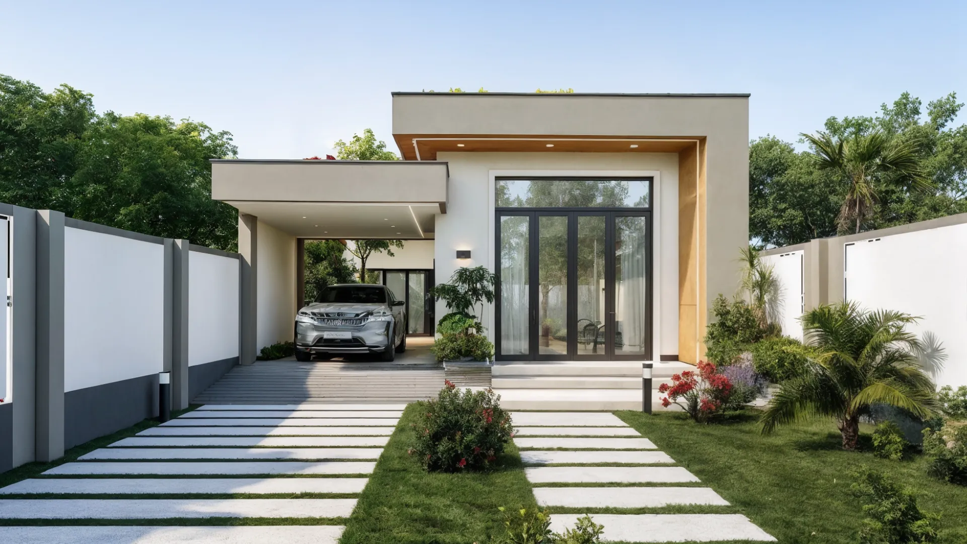 Mẫu nhà cấp 4 100m2 chữ L hiện đại
