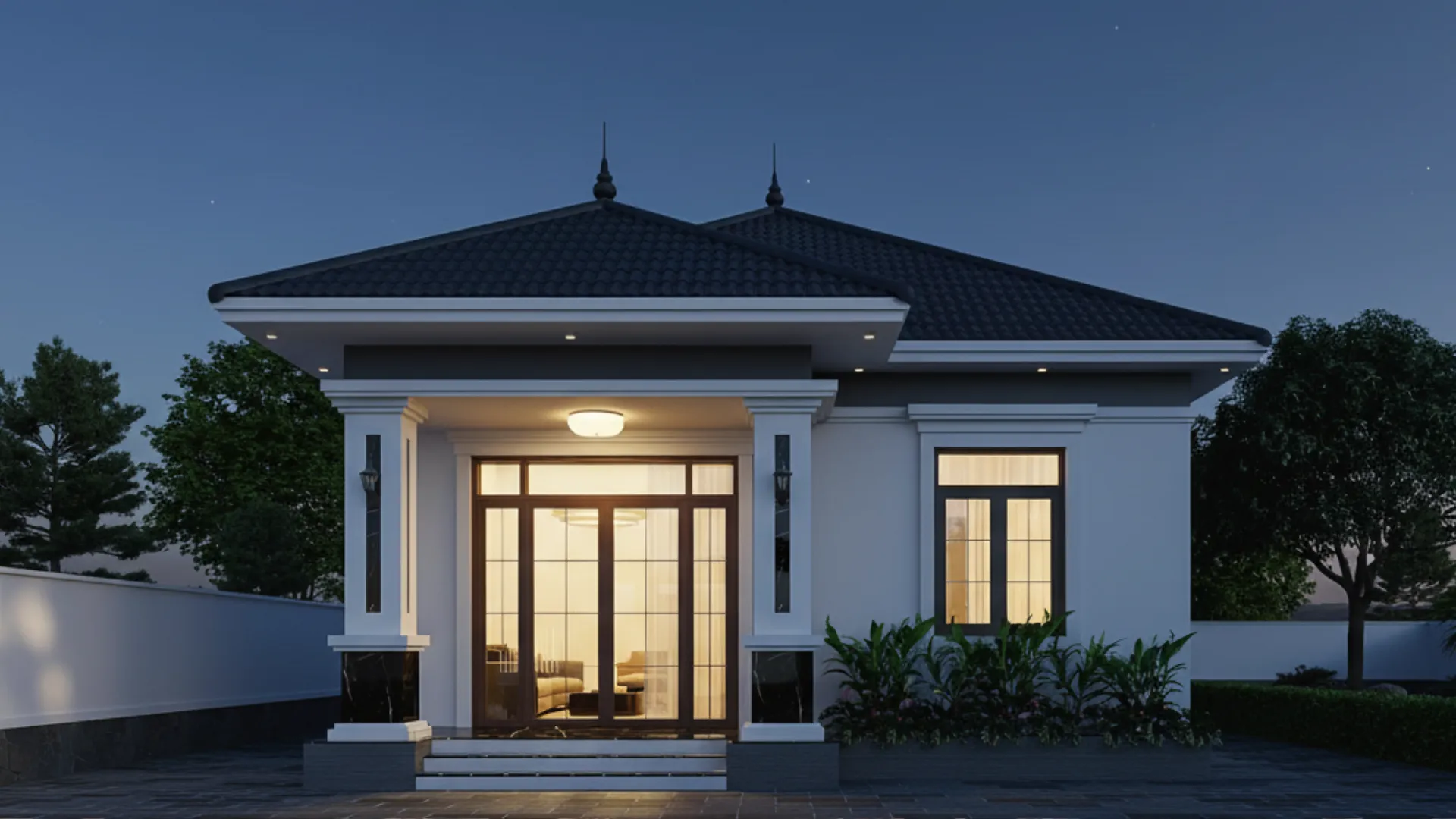 mẫu nhà cấp 4 mái nhật 3 phòng ngủ 120m2