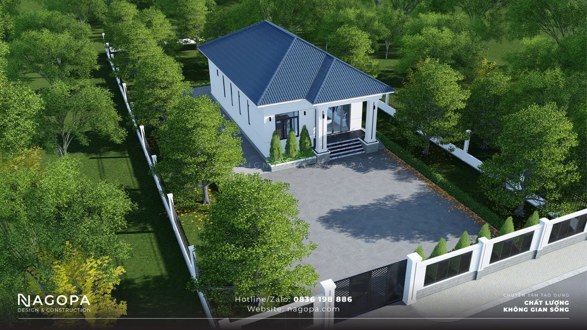 mẫu nhà cấp 4 mái nhật 3 phòng ngủ có sân vườn phù hợp dầu tiếng