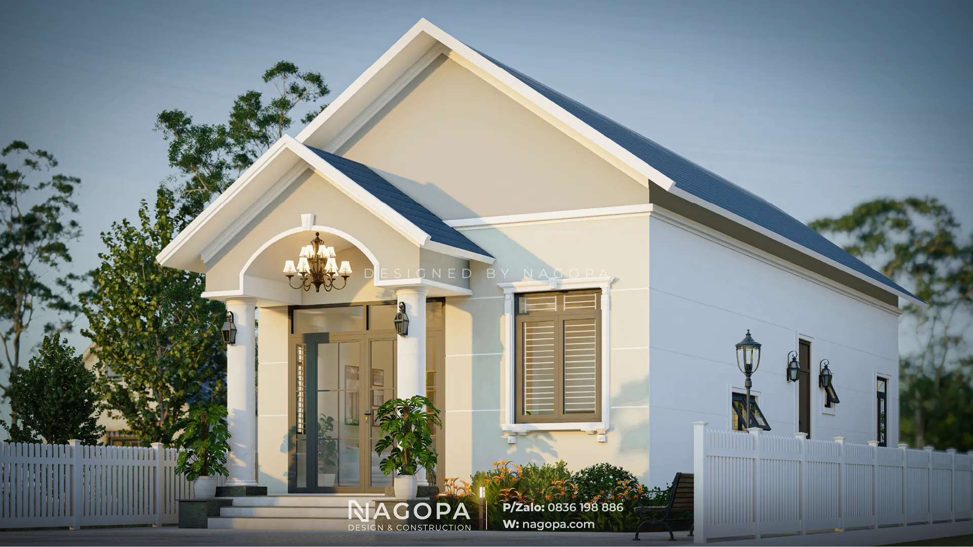Mẫu nhà cấp 4 mái thái ngang 7m hiện đại 1