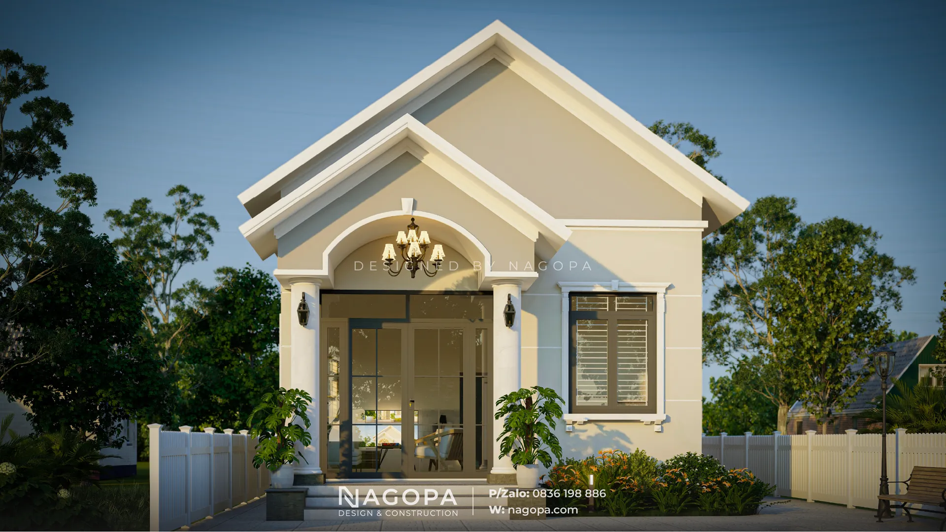 Mẫu nhà cấp 4 mái thái ngang 7m hiện đại