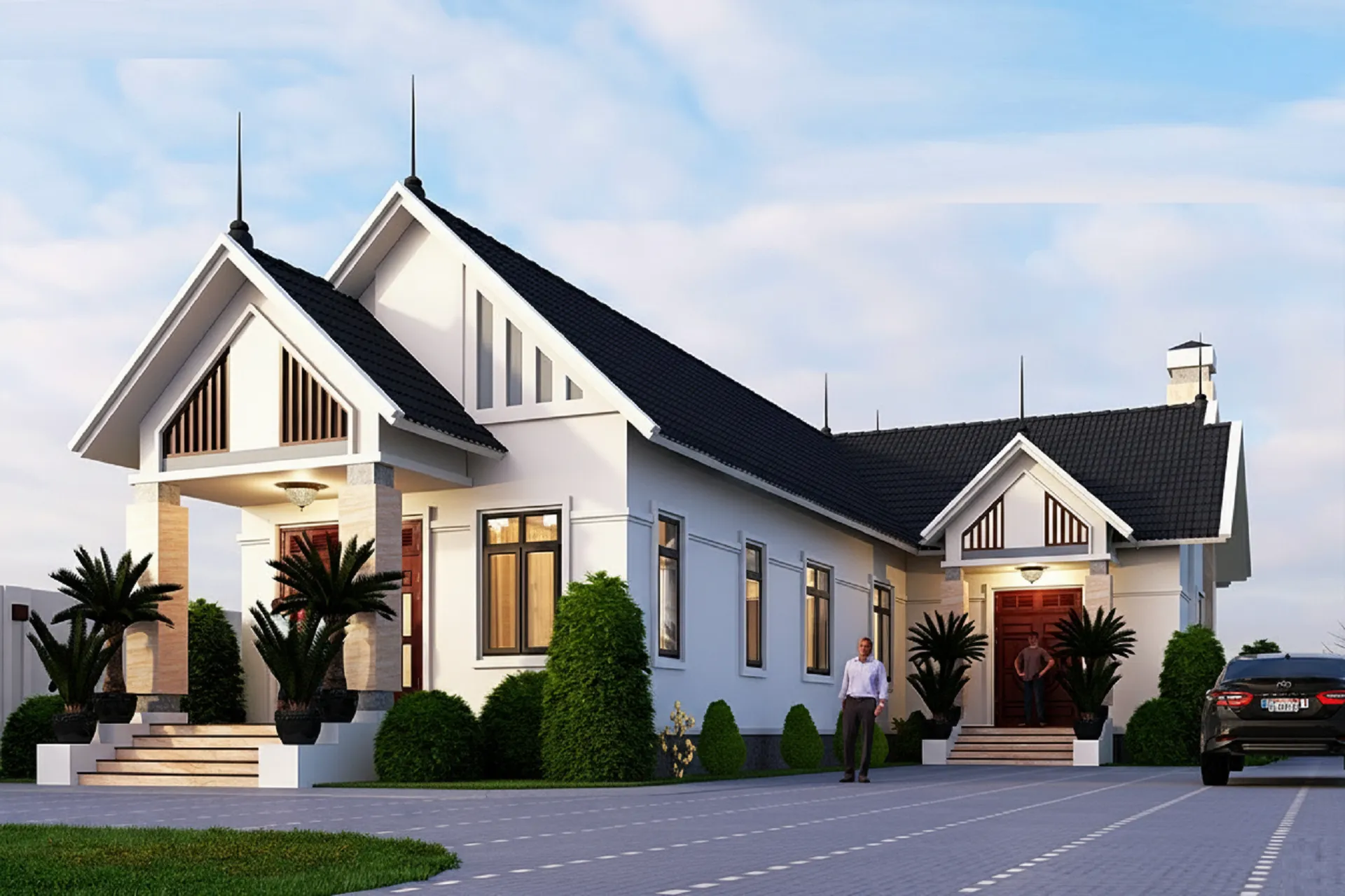 Mẫu nhà cấp 4 ngang 7m chữ L ở nông thôn