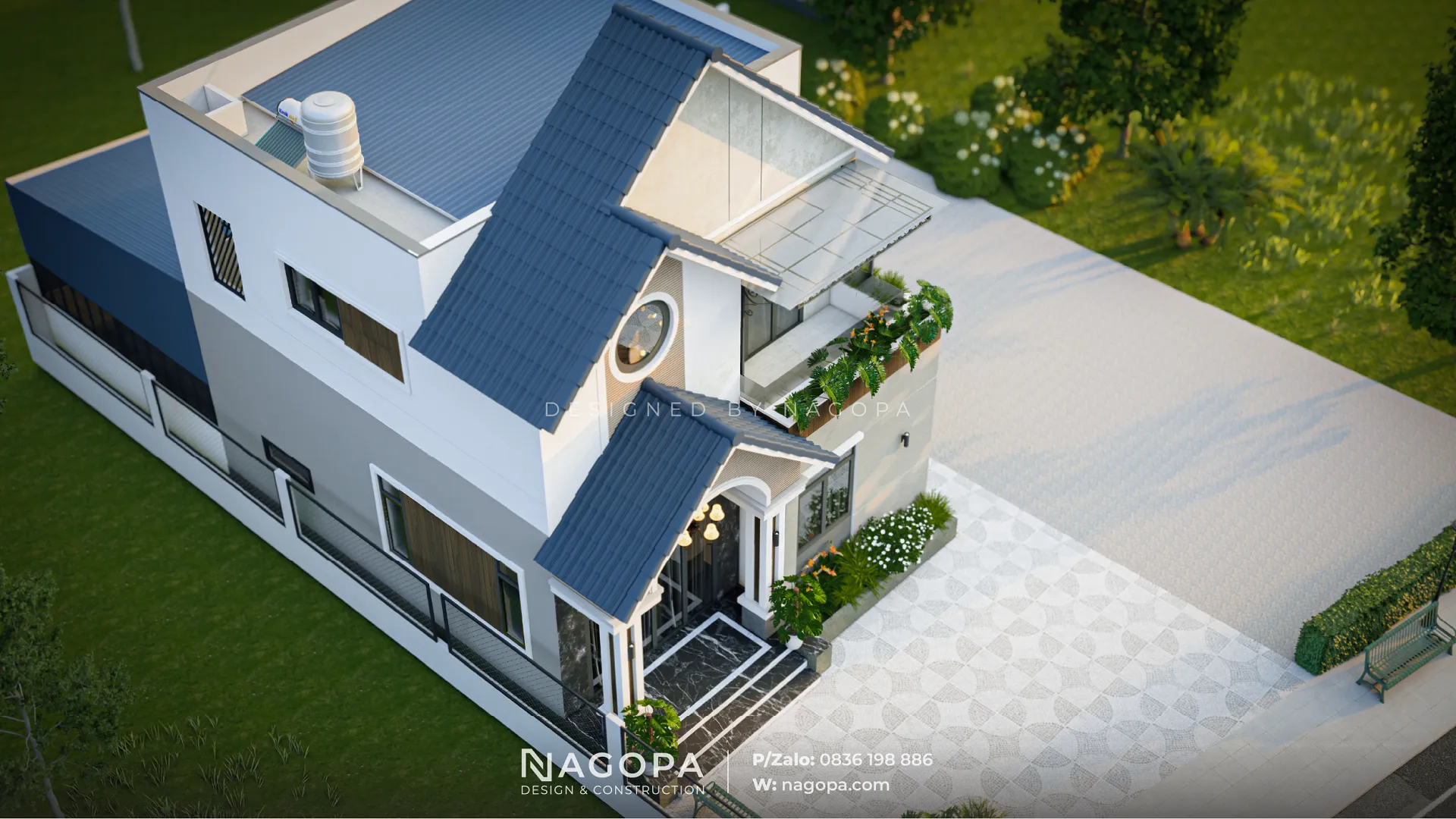 Nhà 2 tầng sử dụng mái tôn kết hợp mái ngói