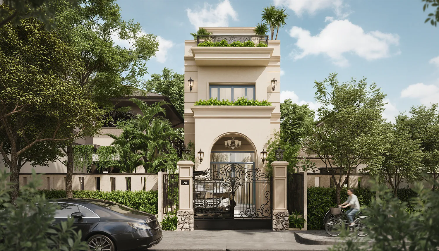 mẫu thiết kế nhà 2 tầng 5x15 phong cách tân cổ điển