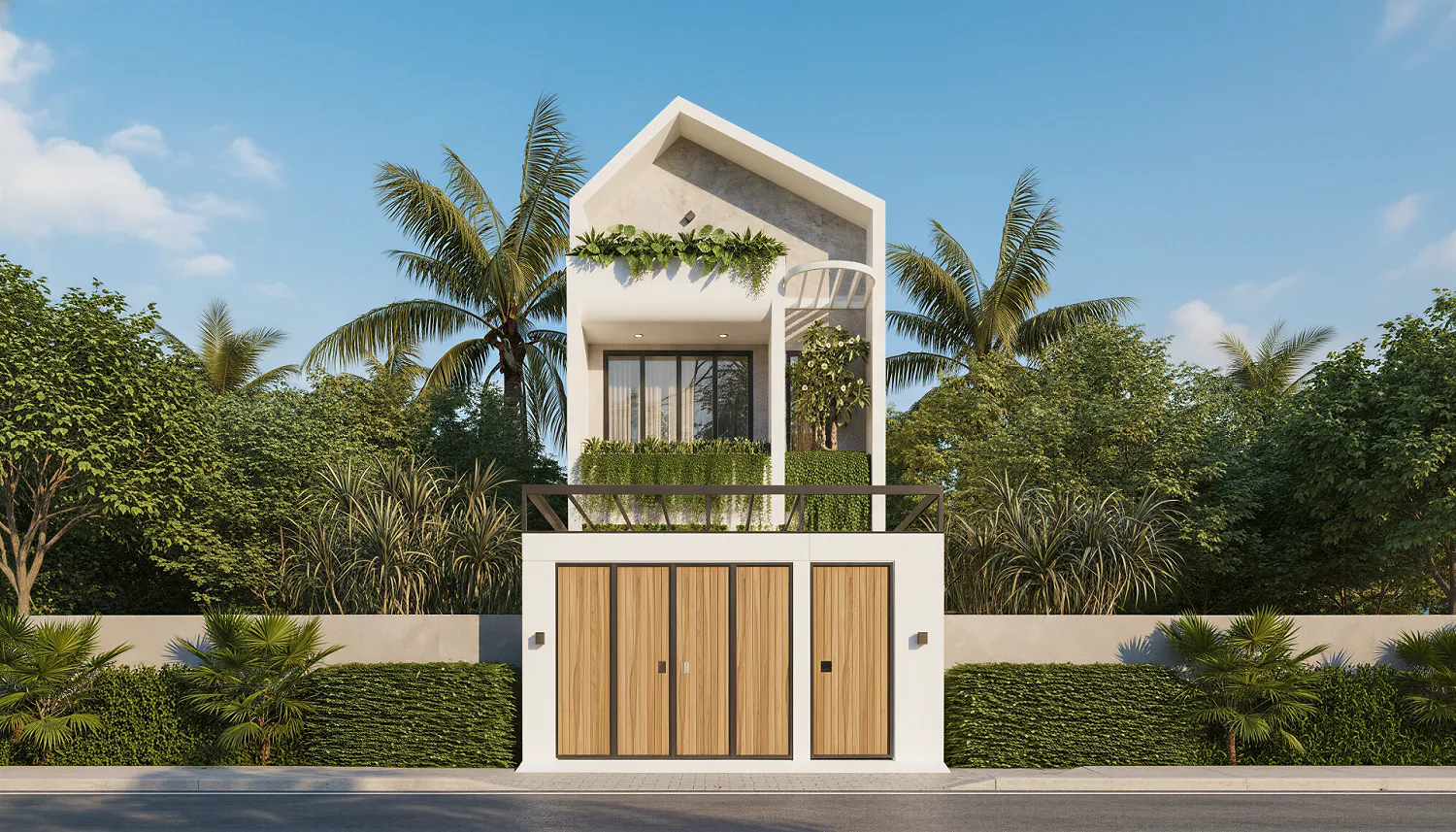 Mẫu nhà 2 tầng 5x15 có không gian xanh tạo không khí trong lành và thư giãn