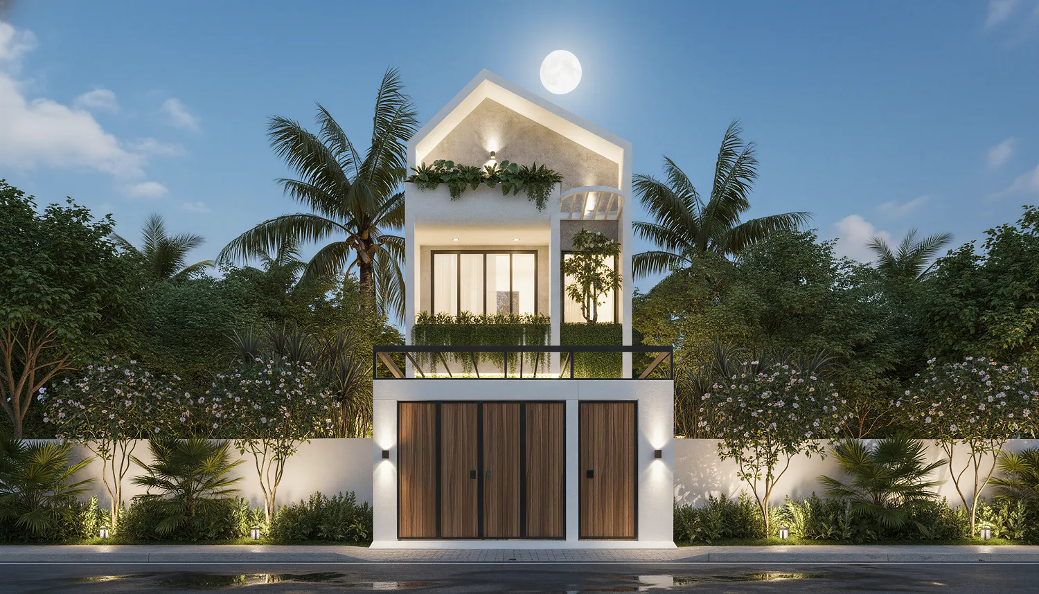 Mẫu nhà 2 tầng 5x15 có không gian xanh tạo không khí trong lành và thư giãn