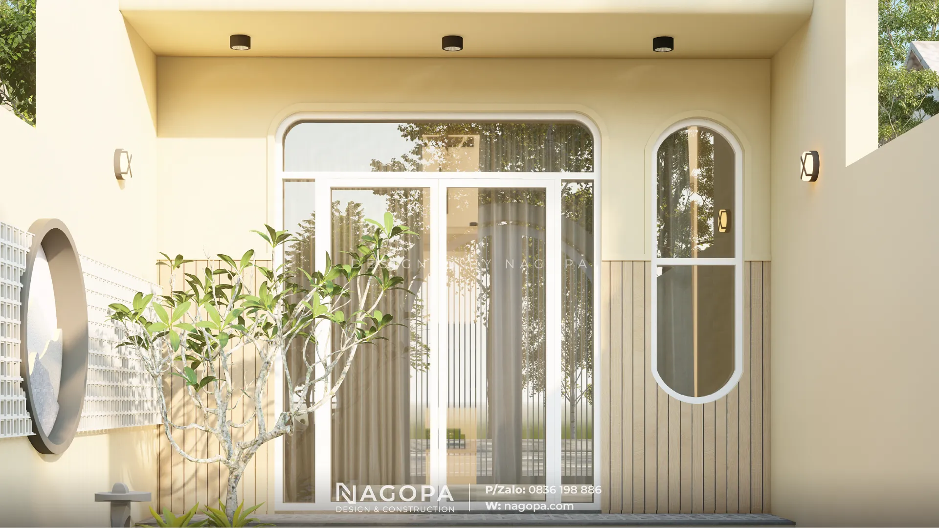 Phối cảnh bộ cửa nhôm kính hoàn thiện nhà phố