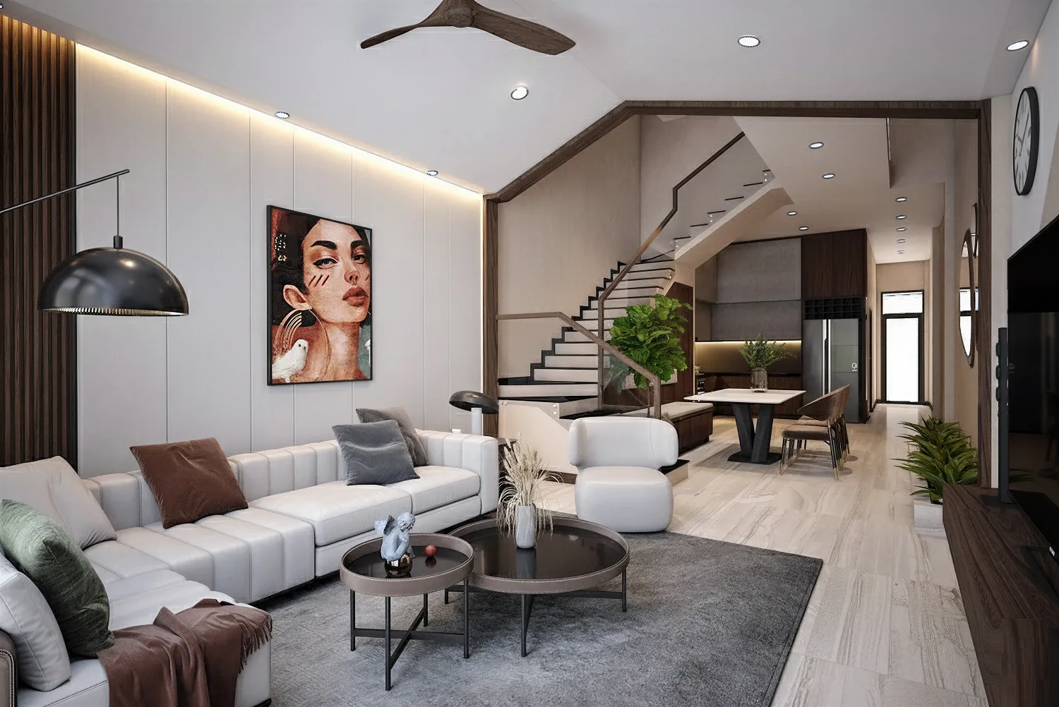 nội thất nhà 1 trệt 1 lầu 5×16 cho gia đình trẻ