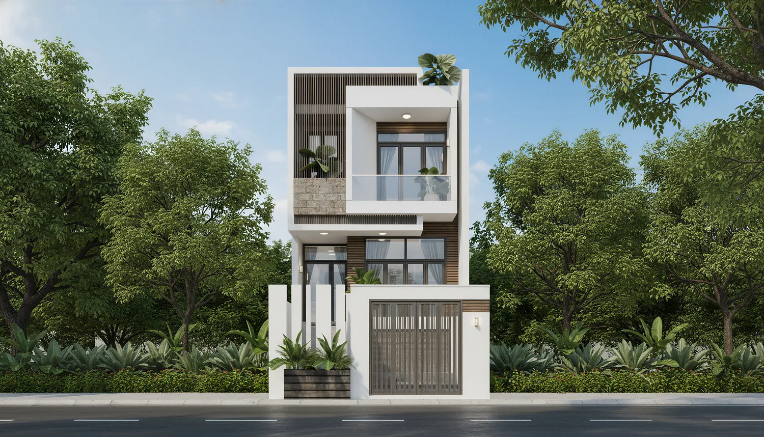 Mẫu nhà 1 trệt 1 lầu 5×16 phong cách hiện đại, mặt tiền tối giản