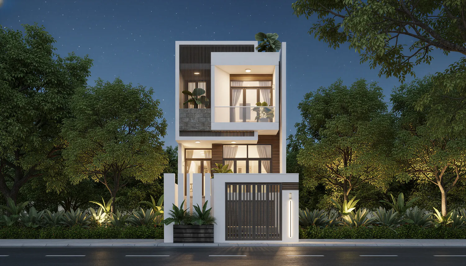 Mẫu nhà 1 trệt 1 lầu 5×16 phong cách hiện đại, mặt tiền tối giản