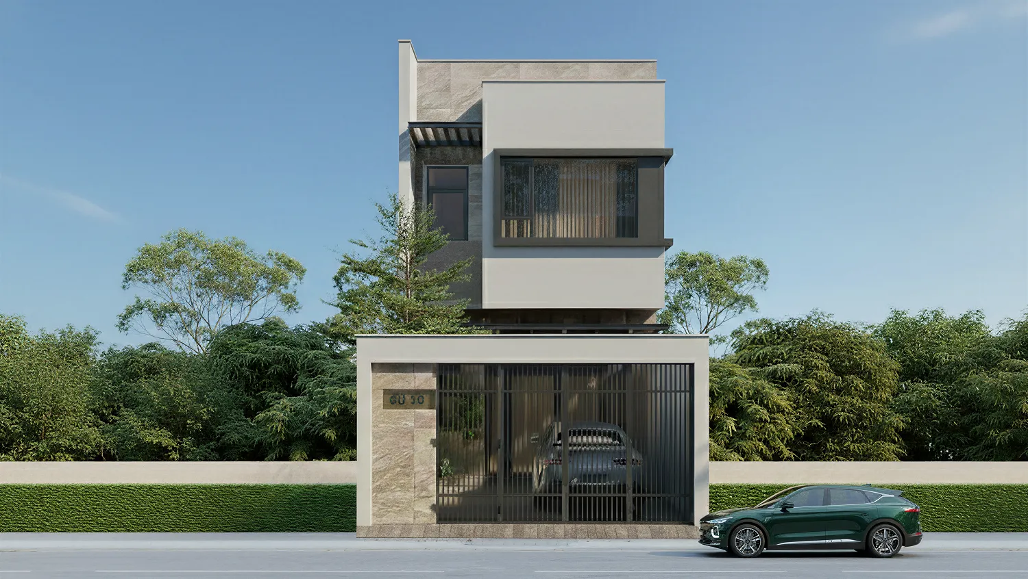 Nhà phố 2 tầng 5x20 phong cách tối giản với hình khối kiến trúc mạnh mẽ