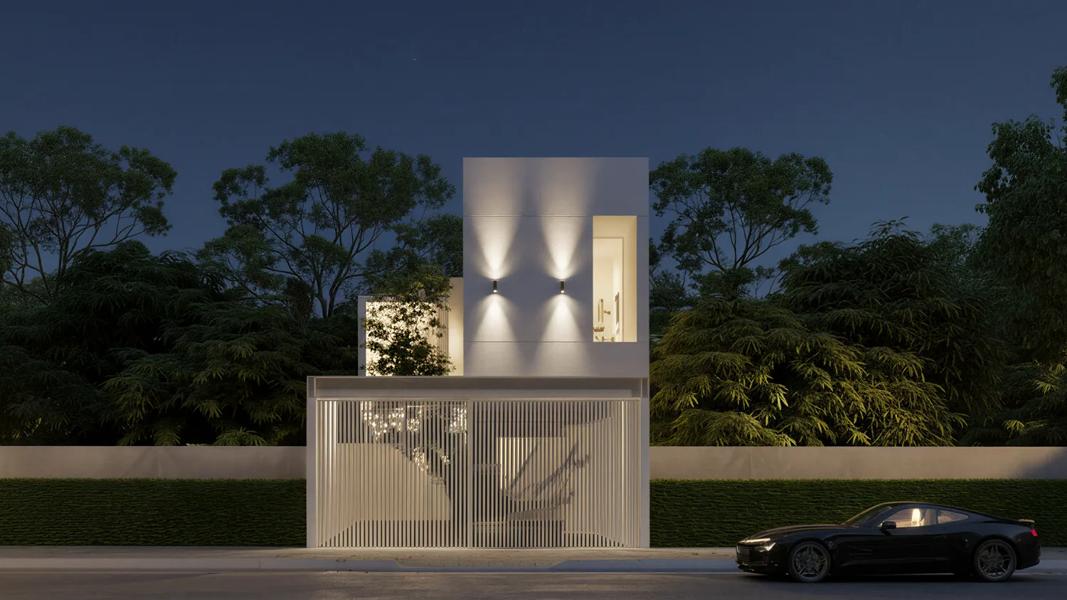 Mẫu nhà 2 tầng 6x20m Hiện đại khối hộp tối giản tone trắng tinh khôi 1