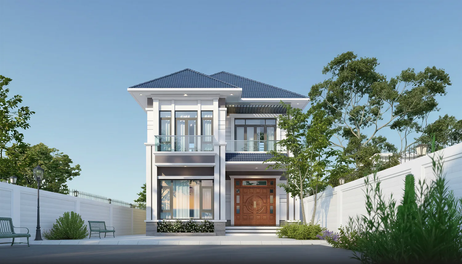 Mẫu nhà 2 tầng mặt tiền 8m có 4 phòng ngủ Tiện nghi và sang trọng