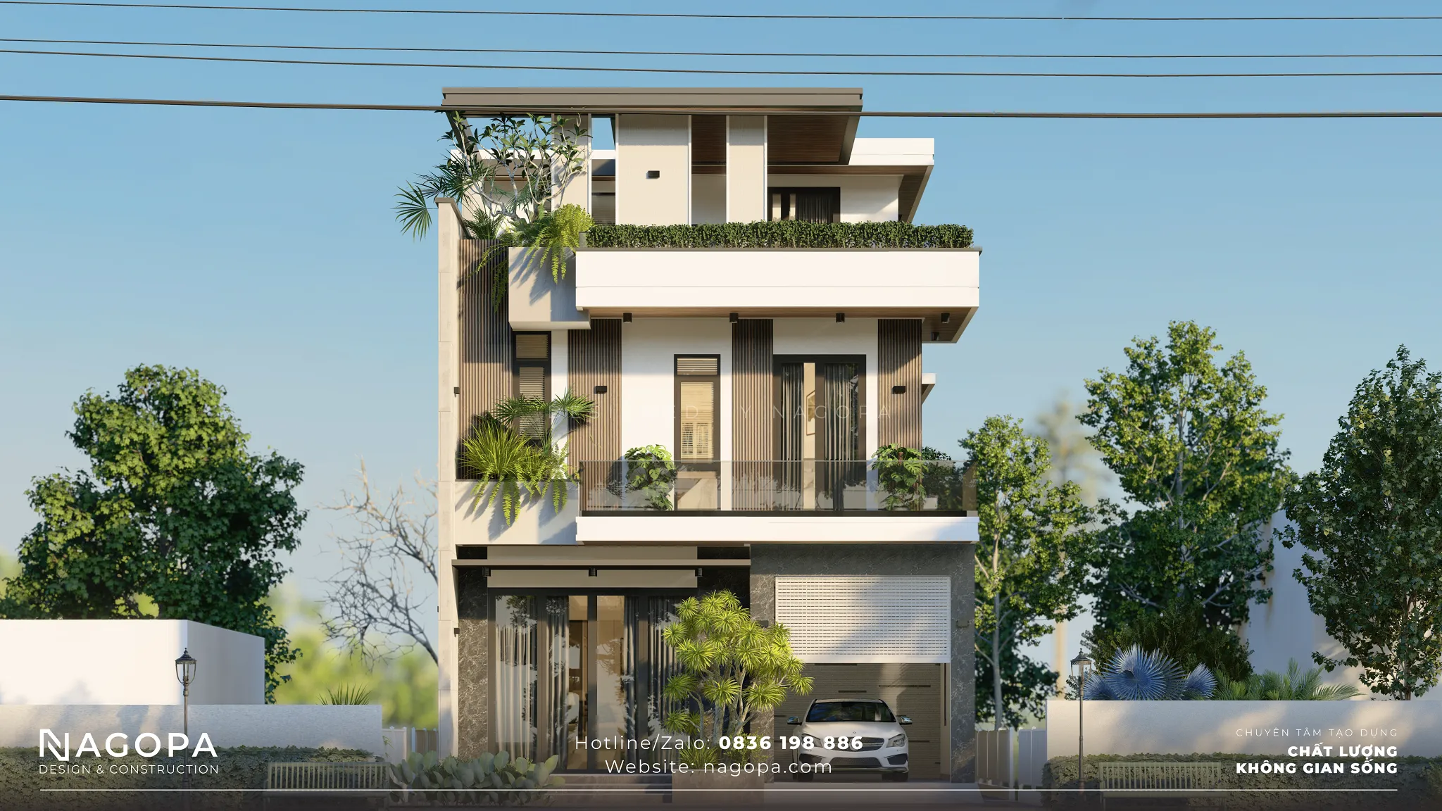 Phối cảnh 3D mẫu nhà phố mặt tiền 8m sang trọng được thực hiện bởi đội ngũ NAGOPA.