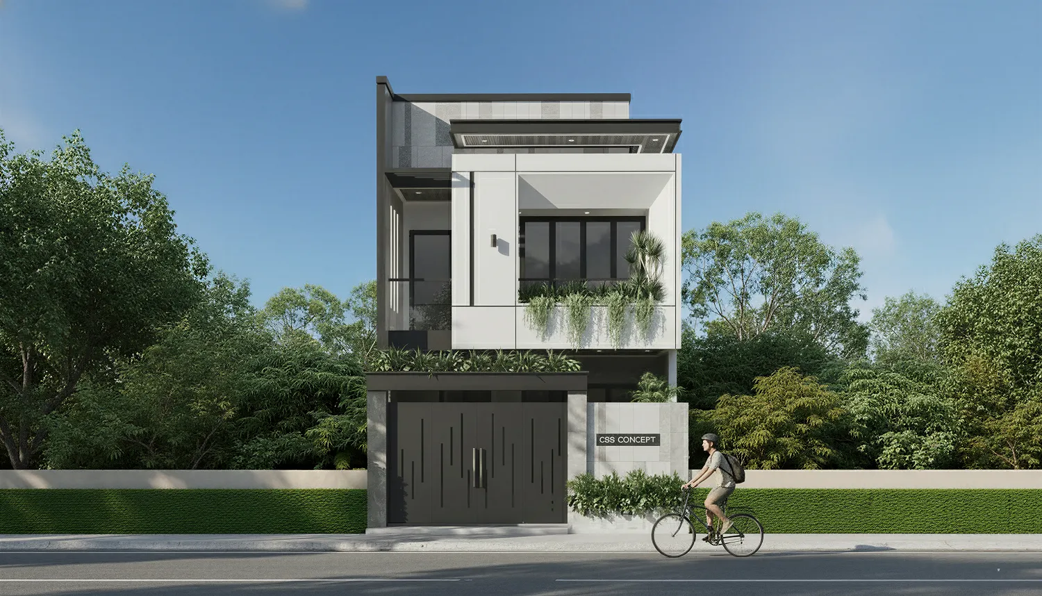 Mẫu nhà mặt tiền 7m 2 tầng hiện đại khối hộp, ban công xanh tinh tế