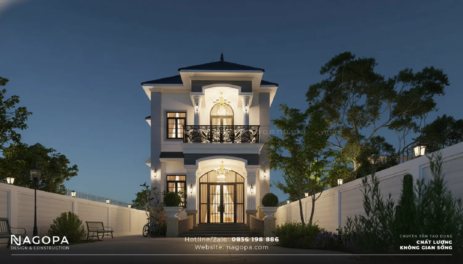 Mẫu nhà mặt tiền 7m 2 tầng tân cổ điển mái Nhật sang trọng