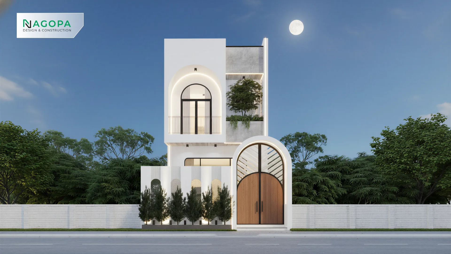 Nhà Phố 2 Tầng Hiện Đại Dưới 1 Tỷ – Thanh Lịch với Cửa Chính Vòm Lớn