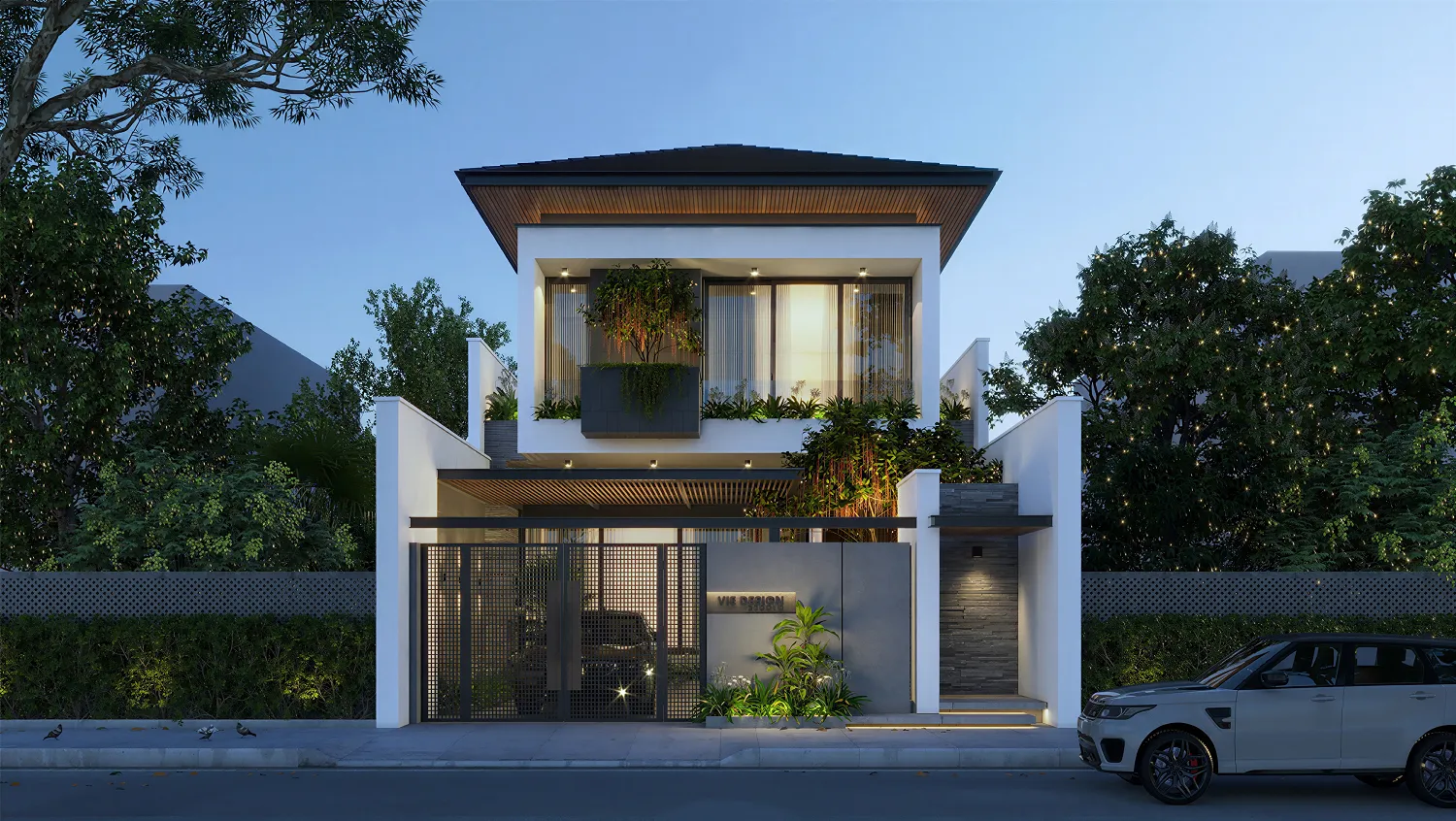 Mẫu nhà phố 2 tầng mặt tiền 7m kiến trúc mái Nhật hiện đại