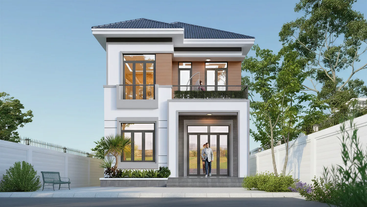 Mẫu nhà 2 tầng ngang 8m mái nhật – Vẻ đẹp hiện đại, thanh lịch