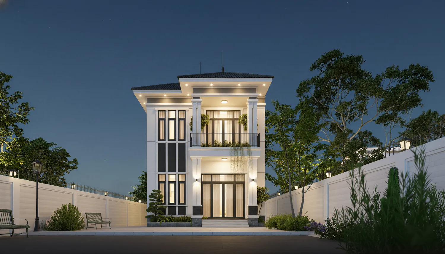 Mẫu nhà mặt tiền 8m 2 tầng – Vẻ đẹp tân cổ điển hiện đại