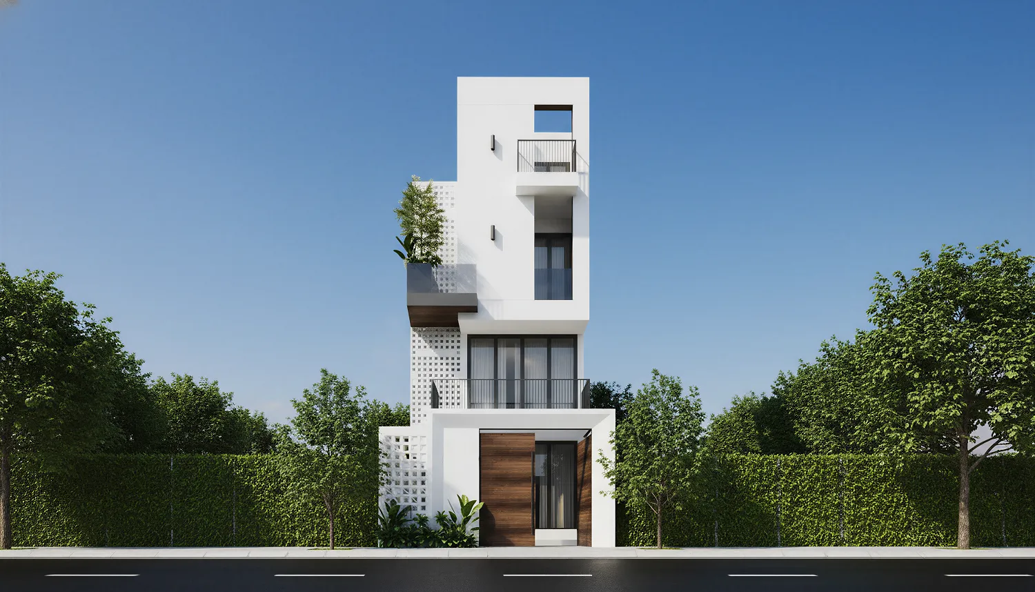 Mẫu thiết kế nhà ống 4 tầng mặt tiền 5m phong cách tối giản