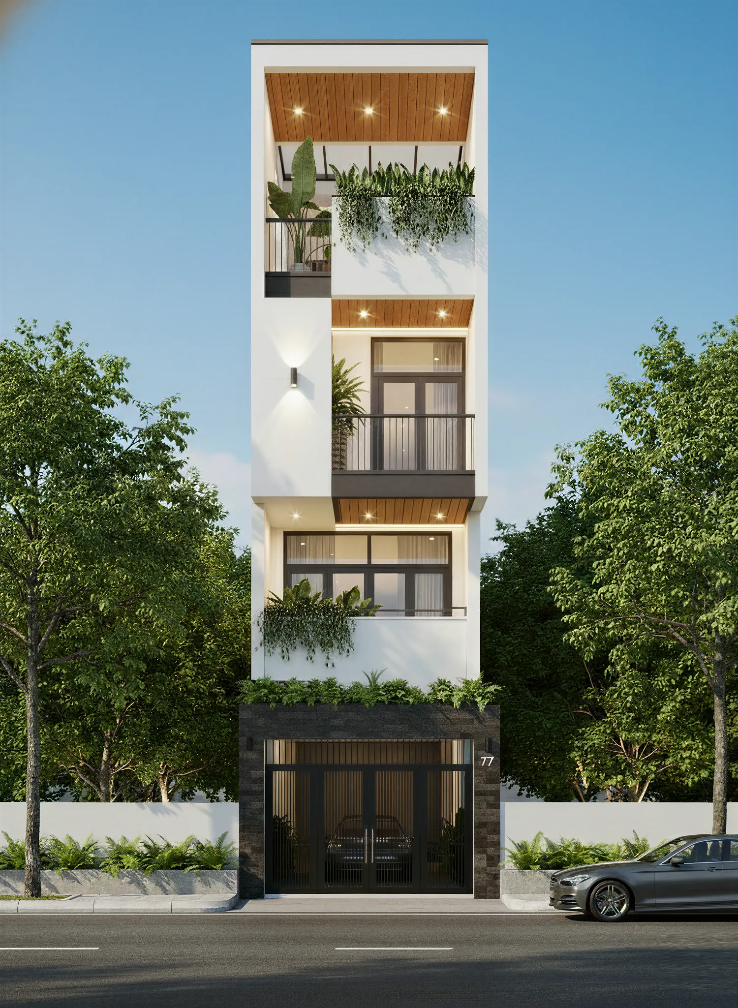 Mẫu thiết kế nhà phố 4 tầng hiện đại mặt tiền 4m có thang máy