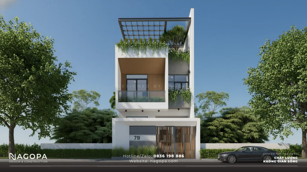 Phối cảnh nhà phố 3 tầng hiện đại 6.5m Tối giản, kiến trúc xanh GO2567
